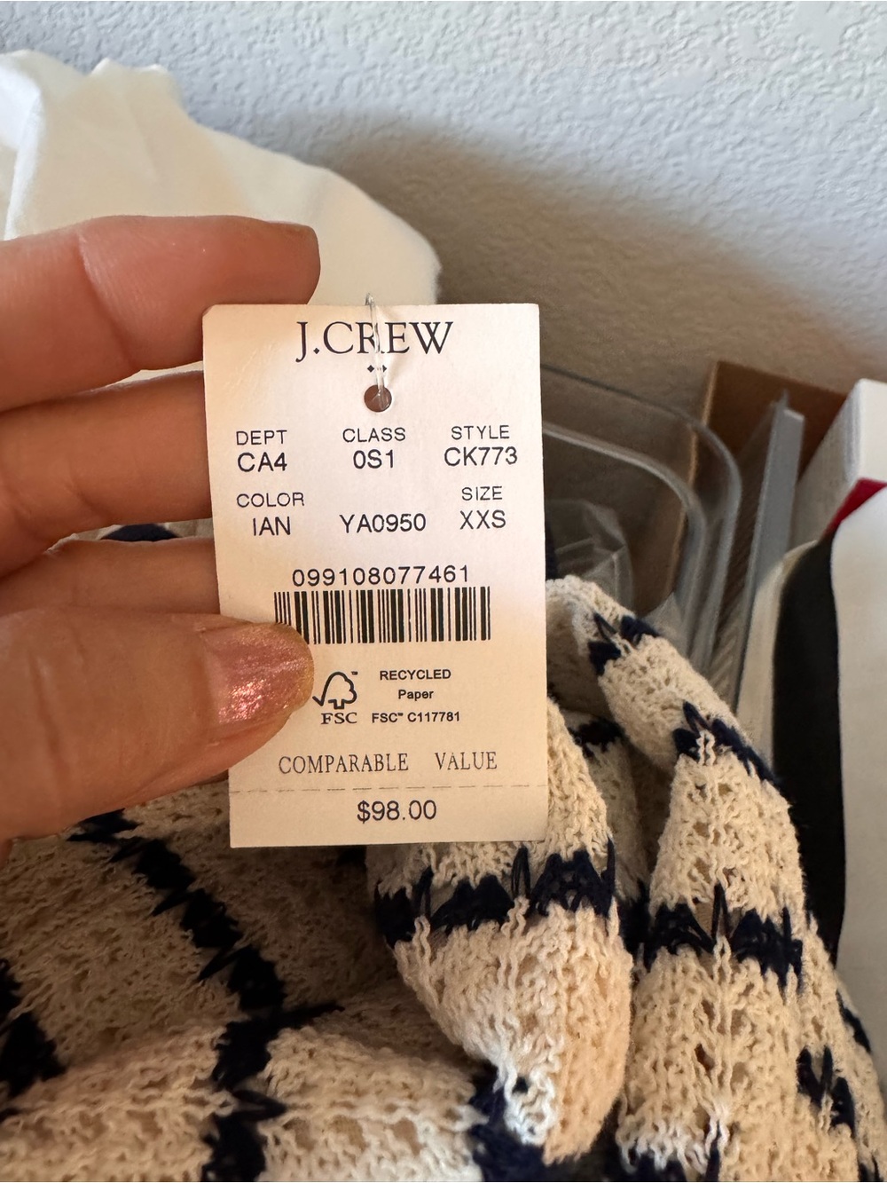 J. Crew Factory Cream and Navy Striped Sleeveless Knit Shift Dress - Picture 5 of 10